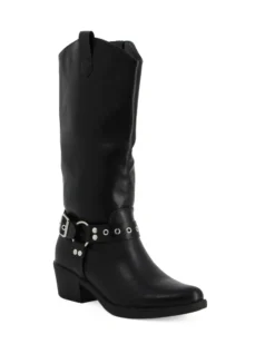 ZOE - Stivale texano nero con zip laterale e cinturino con fibbia, tacco 5CM