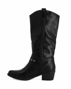 ZOE - Stivale texano nero con zip laterale e cinturino con fibbia, tacco 5CM