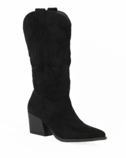 ZOE - Stivale texano nero scamosciato con zip laterale, tacco 6CM