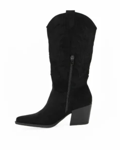 ZOE - Stivale texano nero scamosciato con zip laterale, tacco 6CM