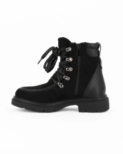 ZOE - Stivaletto nero scamosciato con lacci e zip laterale, tacco 3,5CM