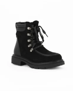 ZOE - Stivaletto nero scamosciato con lacci e zip laterale, tacco 3,5CM
